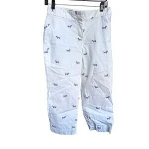 Talbots Dachshund Dog Embroidered White Heritage Crop Pants Petite 4P